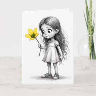 Thank You Chibi Child With Yellow Flower Card