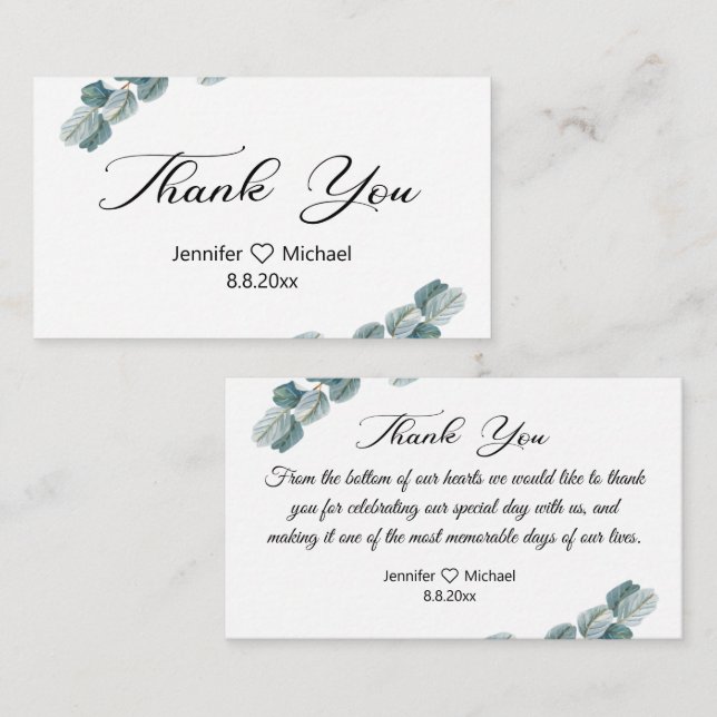 thank you,chic calligraphy botanical wedding card (Front/Back)