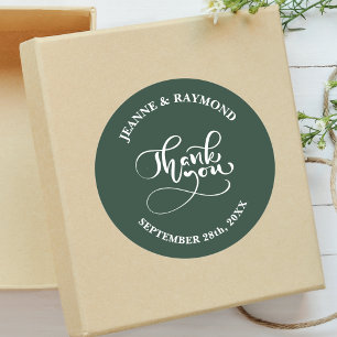 Thank You Chic Calligraphy Sage Green Wedding Classic Round Sticker