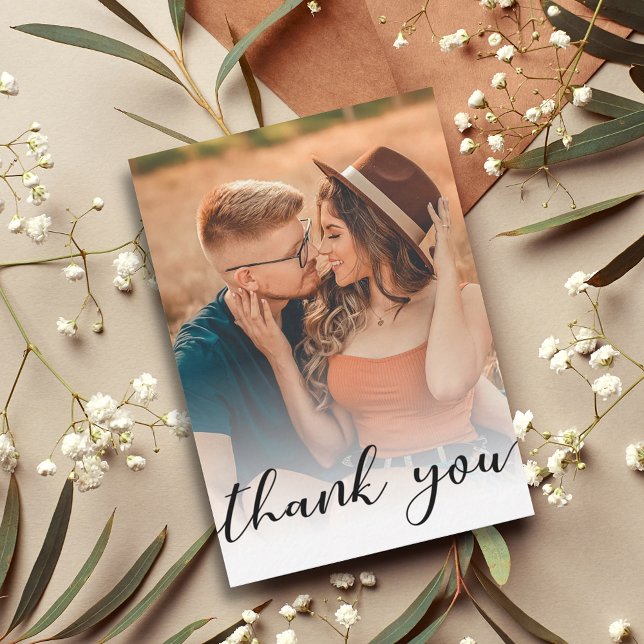 thank you chic calligraphy wedding photo  card (Creator Uploaded)