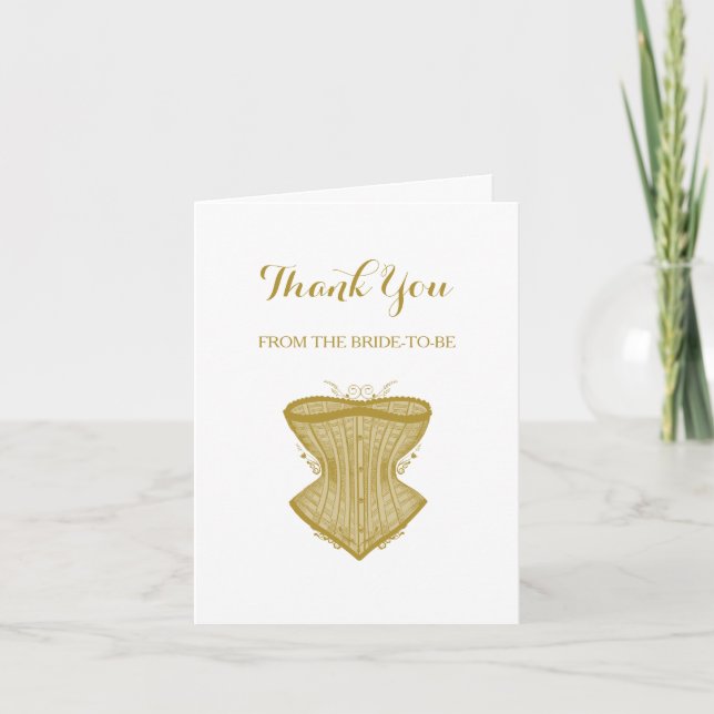 Thank You Chic Gold Corset Lingerie Bridal Shower Card (Front)