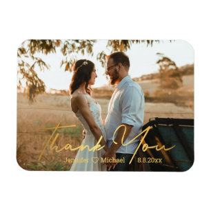 thank you,chic gold handwriting wedding photo  magnet