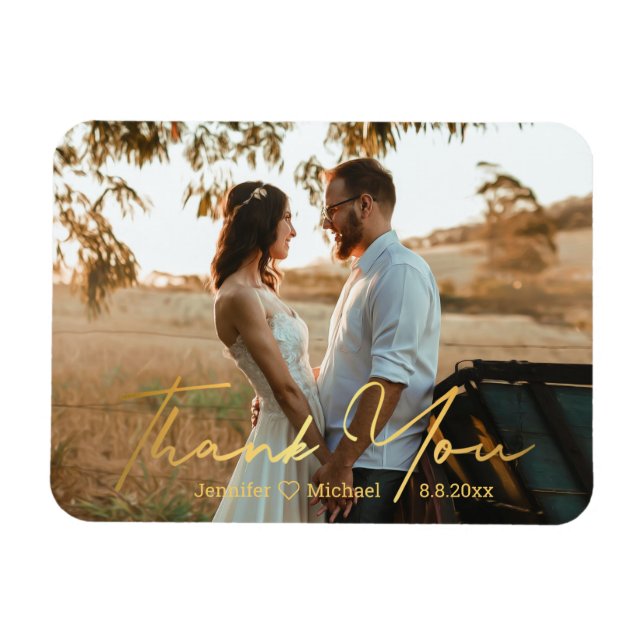 thank you,chic gold handwriting wedding photo  magnet (Horizontal)