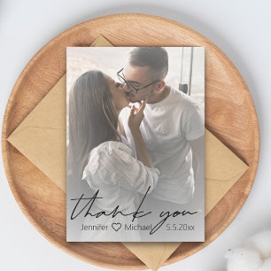 thank you,chic handwriting,wedding photo  card
