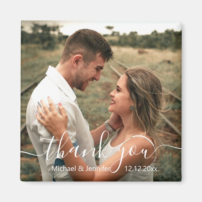 thank you chic handwriting wedding photo magnet (Front)