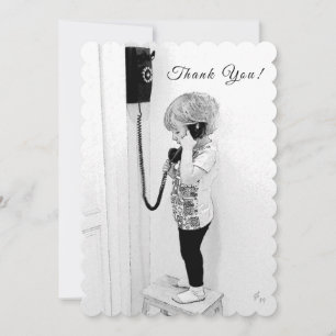 Thank You, Child, Old Phone, B&W Art Holiday Card
