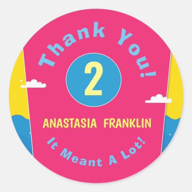 Thank you Child Tropical Pool Party Birthday Classic Round Sticker (Front)