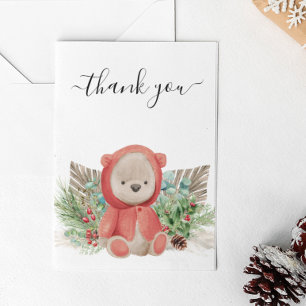 Thank you Christmas Baby Bear Shower Boho  Card