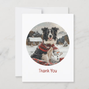 Thank You Christmas Border Collie Dog Snowman Postcard