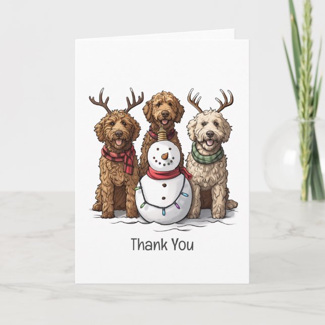 Thank You Christmas Goldendoodle Dogs Card (Front)