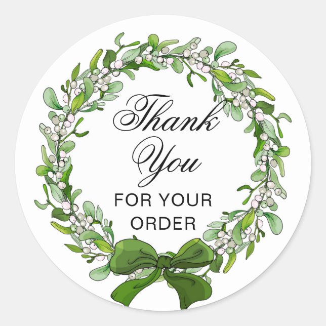 Thank You Christmas Holiday Floral Elegant Script Classic Round Sticker (Front)