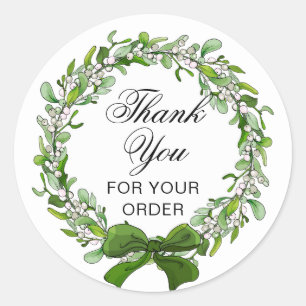 Thank You Christmas Holiday Floral Elegant Script Classic Round Sticker