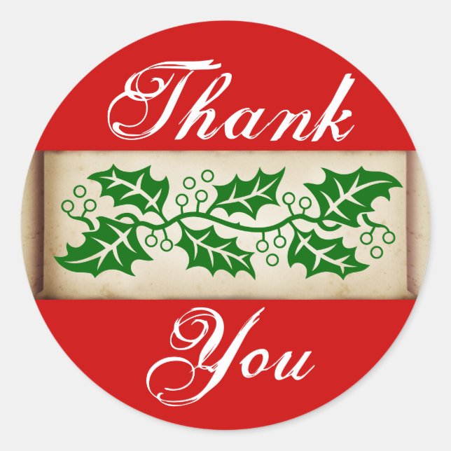 Thank You - Christmas Holly Classic Round Sticker (Front)