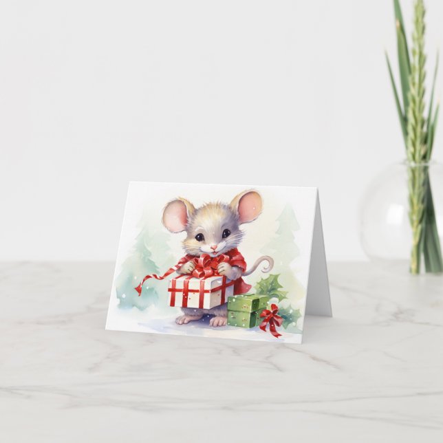 Thank You Christmas Mouse On White Card (Front)