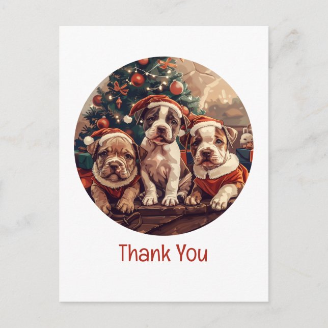 Thank You Christmas Pit Bull Puppy Dogs Postcard (Front)