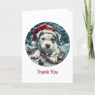 Thank You Christmas Pit Bull Santa Puppy Card