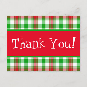 Thank You Christmas Plaid Postcard
