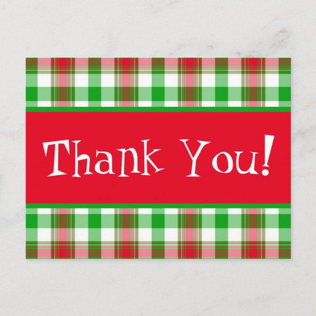 Thank You Christmas Plaid Postcard (Front)