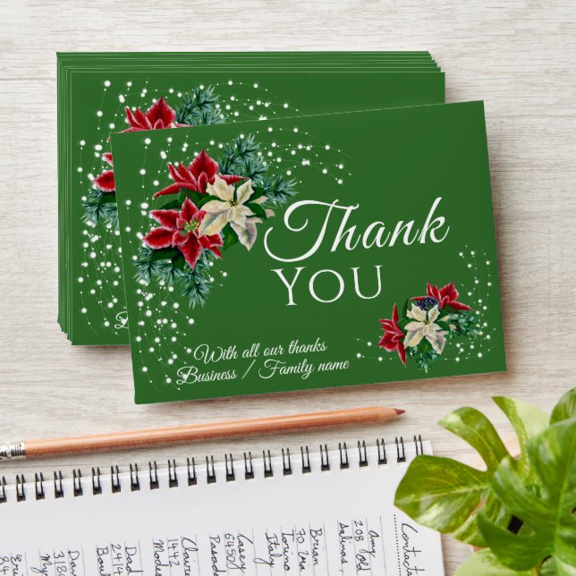 Thank You Christmas Poinsettia Green Cash Gift  Envelope (Stacked)