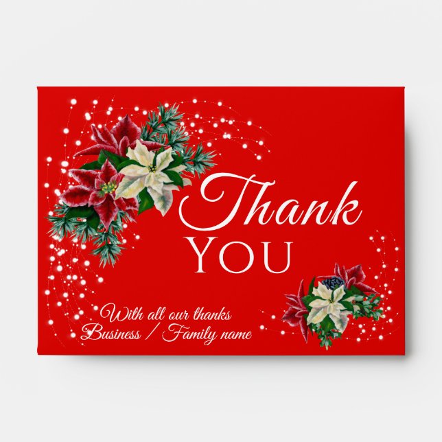 Thank You Christmas Poinsettia Red Cash Gift  Envelope (Front)