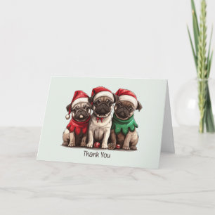 Thank You Christmas Pug Dogs Card