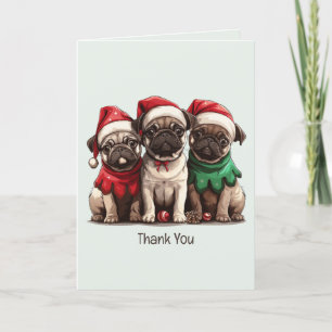 Thank You Christmas Pug Dogs Card