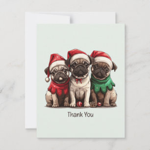 Thank You Christmas Pug Dogs Card