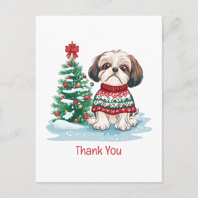 Thank You Christmas Shih Tzu Dog Postcard (Front)