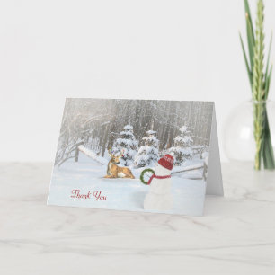 thank you-Christmas snowman and deer Thank You Card