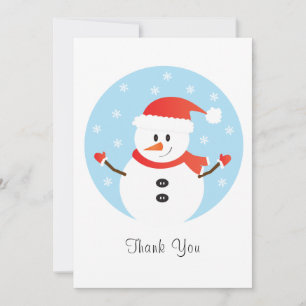 Thank You Christmas Snowman Snowflakes Red