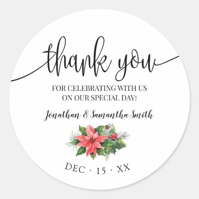 Thank you Christmas wedding bridal shower Classic Round Sticker (Front)