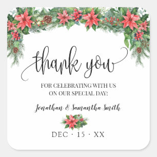 Thank you Christmas Wedding Bridal Shower Square Sticker