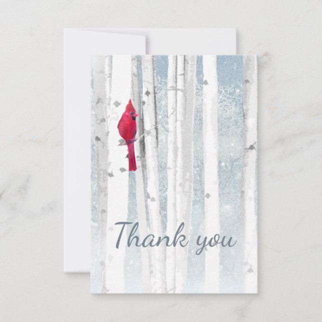 Thank You Christmas Winter Cardinal Red Bird Art (Front)