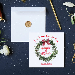 thank you christmas wreath red green wedding  card