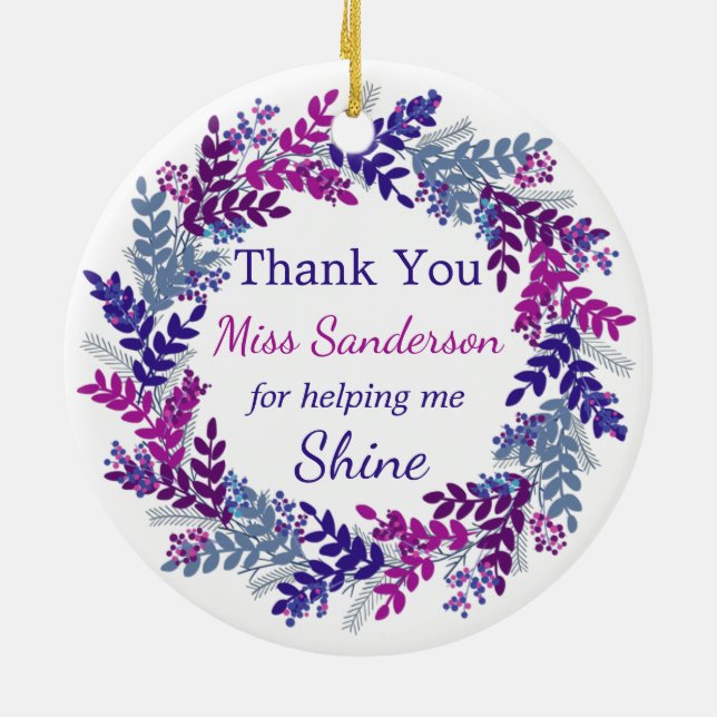 Thank You Christmas Wreath Teachers Appreciation Ceramic Tree Decoration (Back)