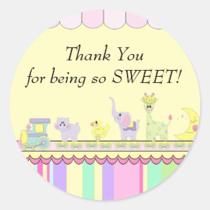 Thank You! Circus Baby Train Baby Shower Classic Round Sticker