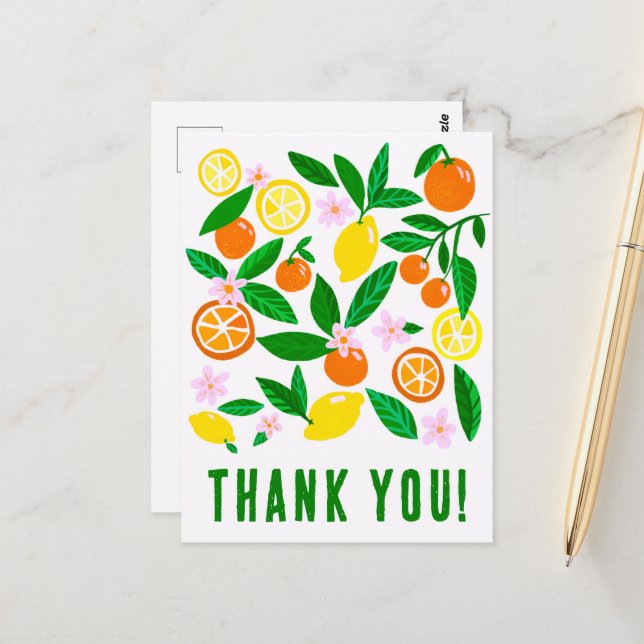 Thank You Citrus Celebration Custom Colourful  Postcard (Front/Back In Situ)