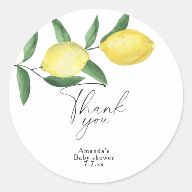 Thank you - Citrus Lemon - Baby shower Classic Round Sticker (Front)