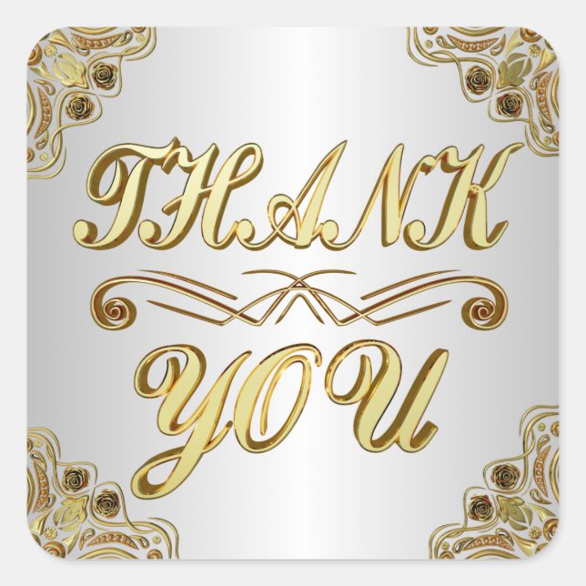 THANK YOU Classic Gold and Silver Stylish Square Sticker (Front)