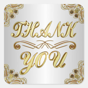 THANK YOU Classic Gold and Silver Stylish Square Sticker