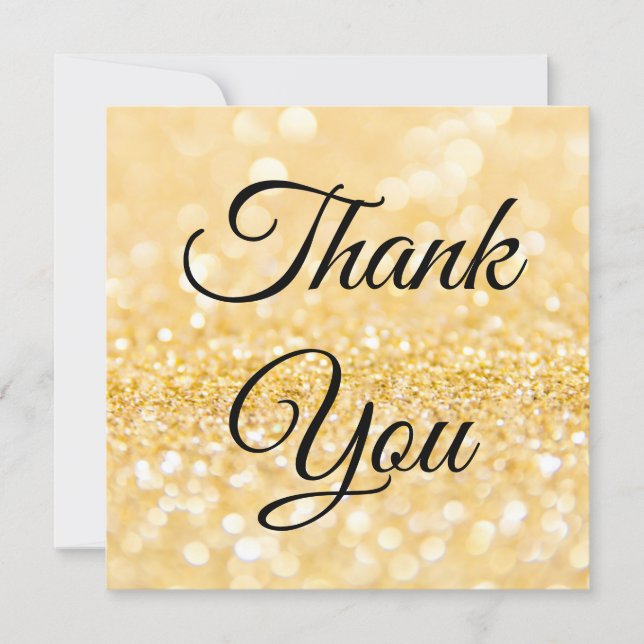 Thank you, classic script,gold glitters  wedding card (Front)