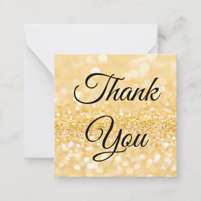 Thank you, classic script,gold glitters  wedding card (Front)