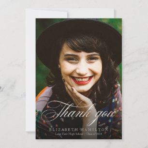 Thank You Classy Silver Script Graduation Photo Announcement