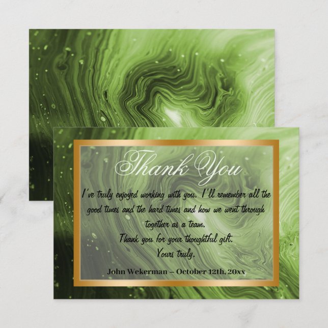 Thank You co-worker & Light Green Marble, Gold  Card (Front/Back)