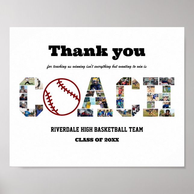 Thank You Coach Baseball Team Photo Collage  Poster (Front)