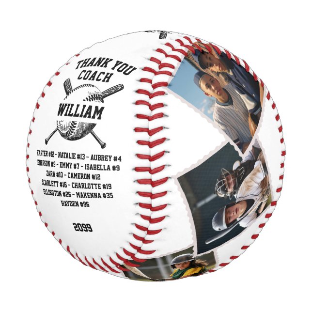 Thank You Coach, Custom 6 photos & teammates names Baseball (Angled)