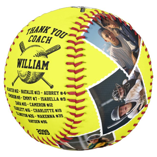 Thank You Coach, Custom 6 photos & teammates names Softball (Angled)