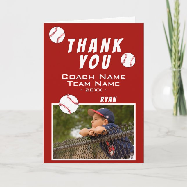 Thank you Coach Red Baseball Photo Card (Front)