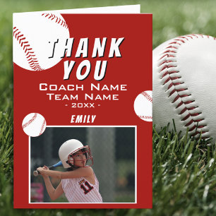 Thank you Coach Red Softball Photo Card