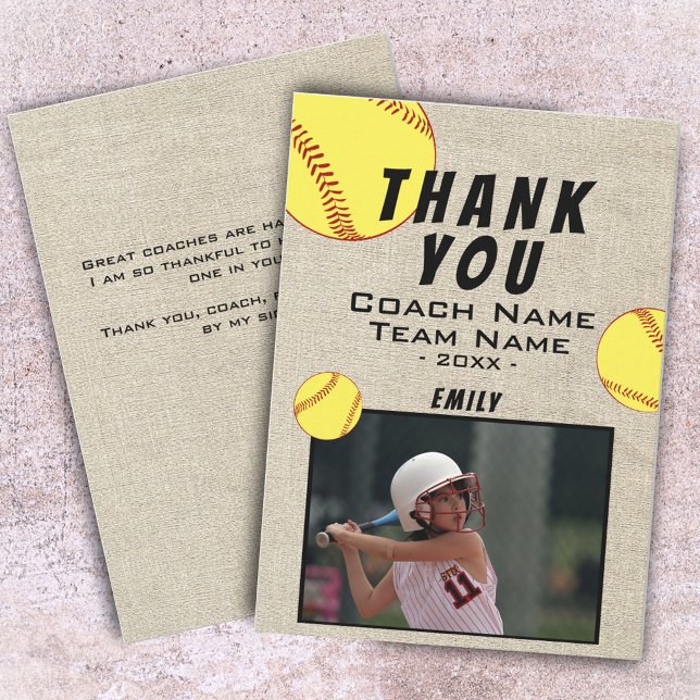 Thank you Coach Rustic Softball Photo Card (Creator Uploaded)